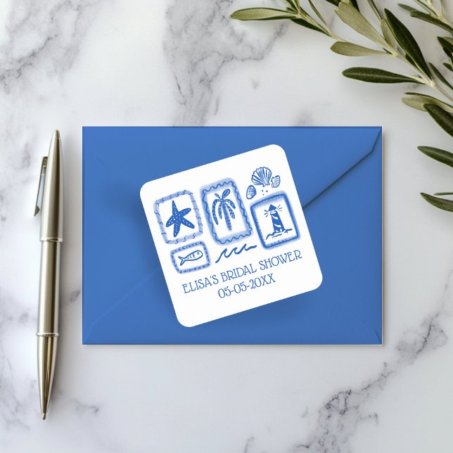 LoveNotes from Sea Cute Beach CUSTOM Bridal Shower Square Sticker (LoveNotes from Sea Cute Beach CUSTOM Bridal Shower Square Sticker
)