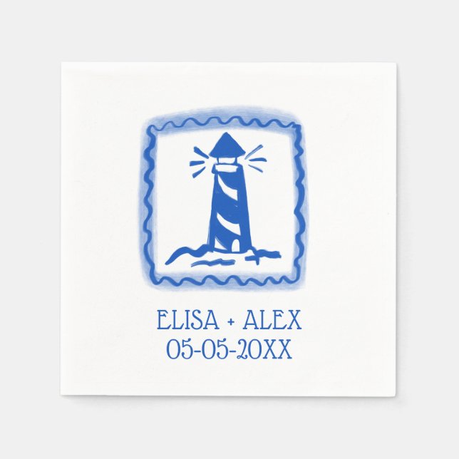 LoveNotes from Sea Lighthouse CUSTOM WEDDING Napkin (Front)