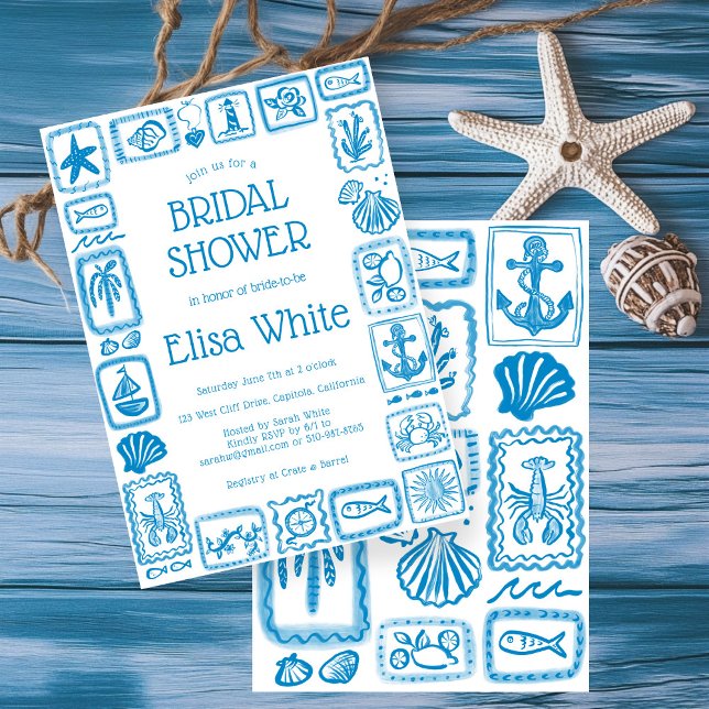 LoveNotes from the Sea Bridal Shower Modern CUSTOM Invitation (Postcards from the Sea Bridal Shower Modern CUSTOM Bridal Shower INVITATION
)