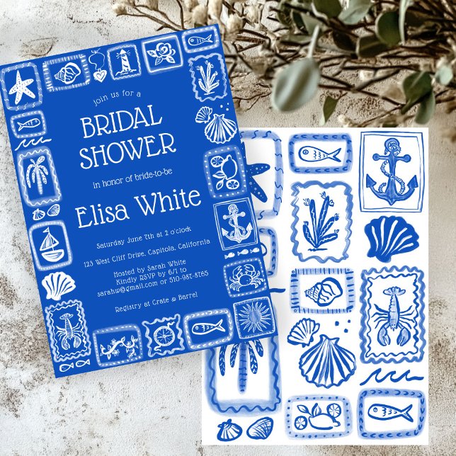 LoveNotes from the Sea Bridal Shower Modern CUSTOM Invitation (LoveNotes from the Sea Bridal Shower Modern beach summer cute hand-drawn CUSTOM Invitation
)