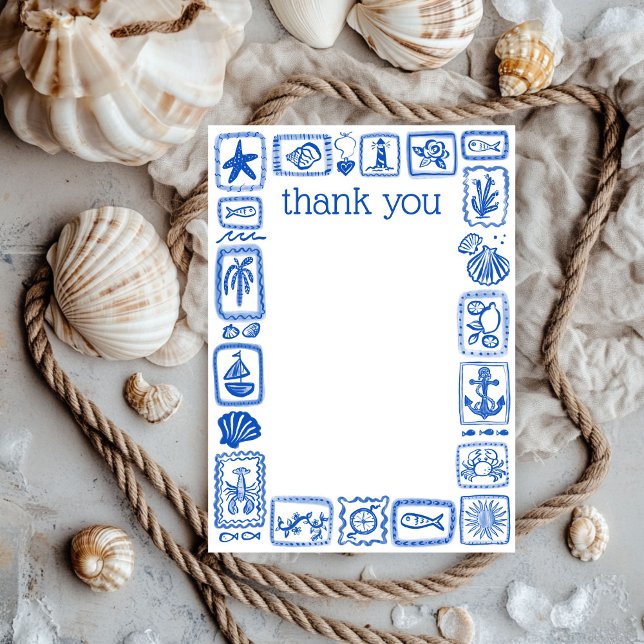 LoveNotes from the Sea Modern Cute Bridal Shower Thank You Card (LoveNotes from the Sea Modern Cute Hand Drawn beach Bridal Shower Thank You  Note Card
)