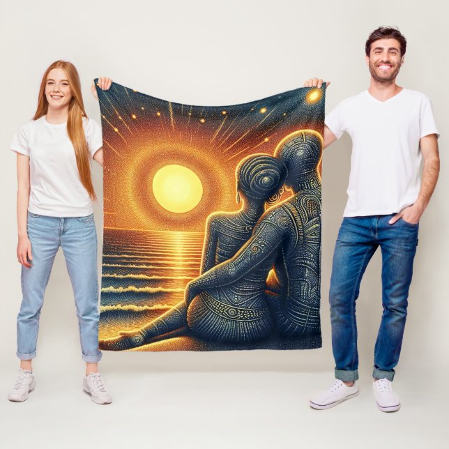 Lover at Sunset by the Sea Fleece Blanket (In Situ)