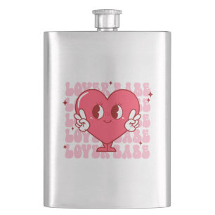 Lover Babe Cute Smiling Heart & Repeating Text Hip Flask