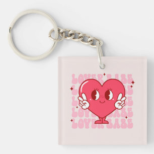 Lover Babe   Cute Smiling Heart & Repeating Text Key Ring