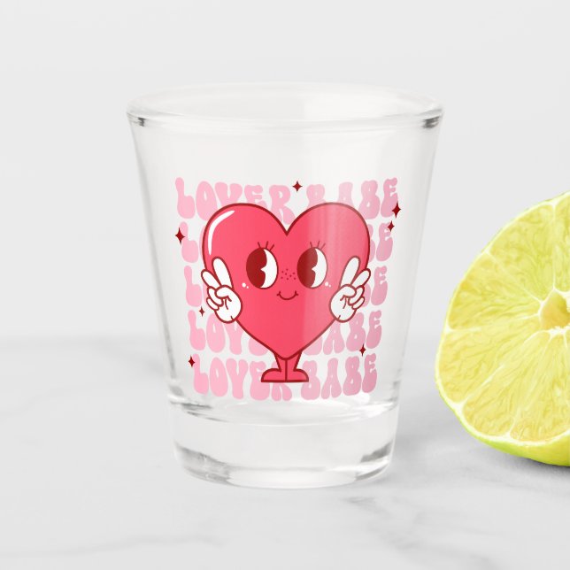 Lover Babe | Cute Smiling Heart & Repeating Text Shot Glass (Front)