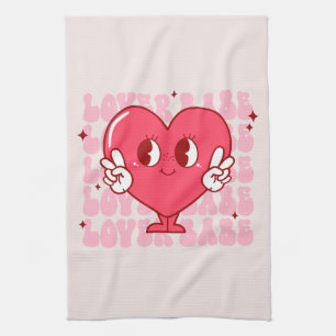 Lover Babe Cute Smiling Heart & Repeating Text Tea Towel