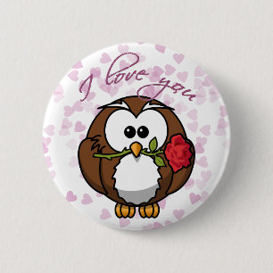 lover owl 6 cm round badge