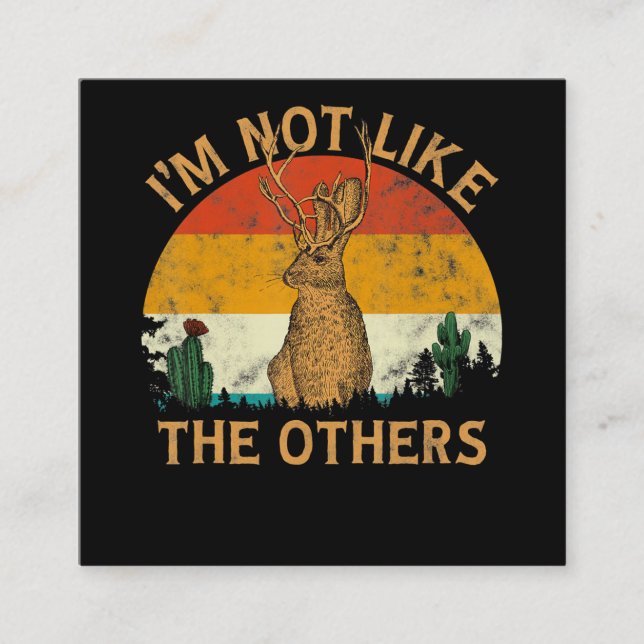 Lover Style Sunset Cactus Jackalope | Rabbit Lover Square Business Card (Front)