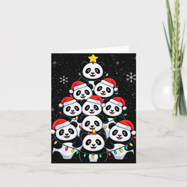 Lover Xmas Panda Christmas Tree T Shirt  Card (Front)