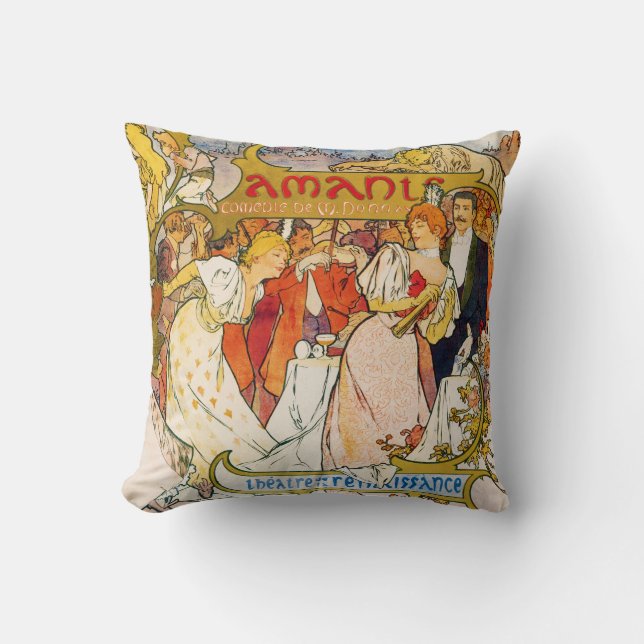 Lovers, Alphonse Mucha Cushion (Front)