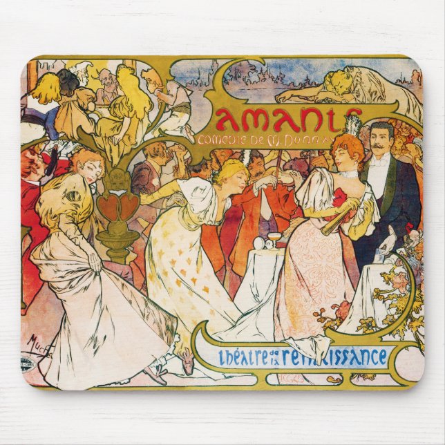Lovers, Alphonse Mucha Mouse Pad (Front)