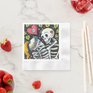 LOVERS AMONG THE IVY, SWEETHEART SKELETONS EMBRACE NAPKIN