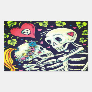 LOVERS AMONG THE IVY, SWEETHEART SKELETONS EMBRACE RECTANGULAR STICKER