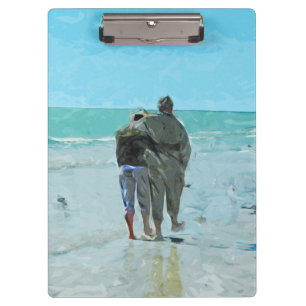 Lovers Anniversary Walk on the Beach Abstract Clipboard