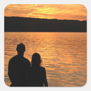 Lovers at Sunset Lake Square Sticker