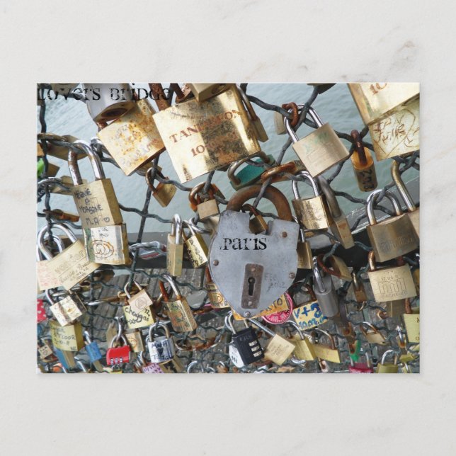 Lovers Bridge Locks Paris Seine Monument Amor Postcard (Front)