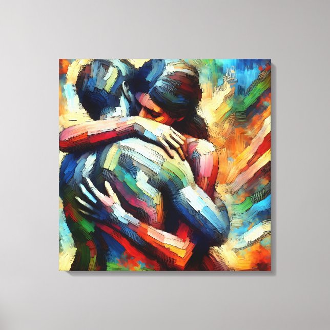 Lover's Embracing ai Oil Paint Style Canvas Print (Front)