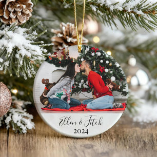 Lovers Image Custom Name Personalised Christmas  Glass Tree Decoration