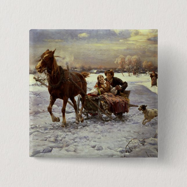 Lovers in a sleigh 15 cm square badge (Front)