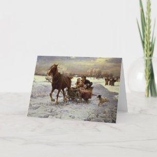 Lovers in a sleigh holiday card