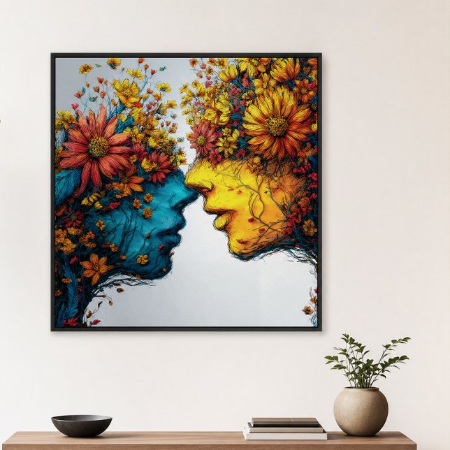Lovers in Bloom Floral Faces Art Poster (Creator Uploaded)