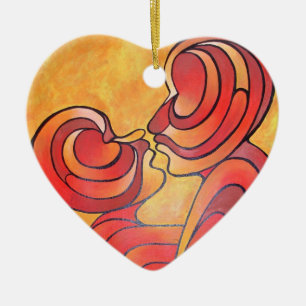 Lovers Kiss And Their Bodies Form A Love Heart Ceramic Tree Decoration