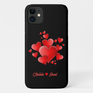 Lover's Names and Red Hearts on Black Case-Mate iPhone Case