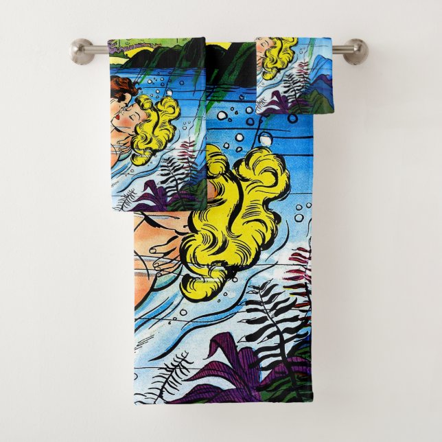 Lovers Ocean Romance Vintage Comics Bath Towel Set (Insitu)