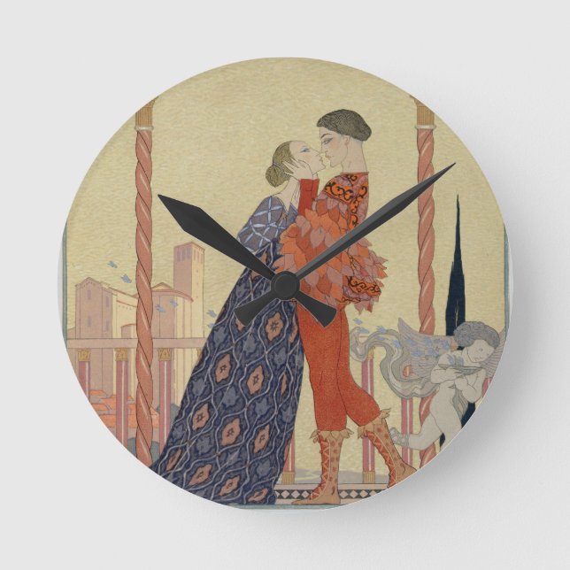 Lovers on a Balcony (w/c on paper) Round Clock (Front)