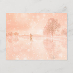 Lovers on a frozen pond holiday postcard