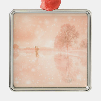 Lovers on a frozen pond metal tree decoration