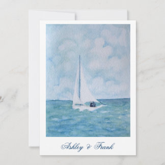 Lovers on a sailboat - wedding invitation
