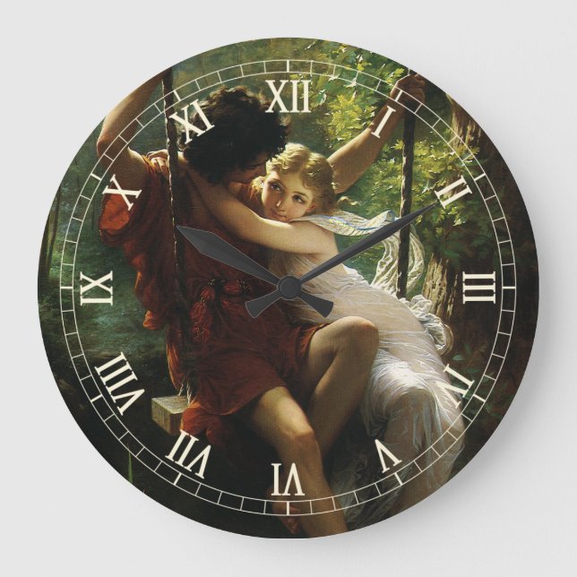 Lovers on a Swing. Spring by Pierre Auguste Cot Large Clock (Front)