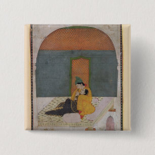 Lovers on a terrace, Garhwal, c.1780-1800 15 Cm Square Badge