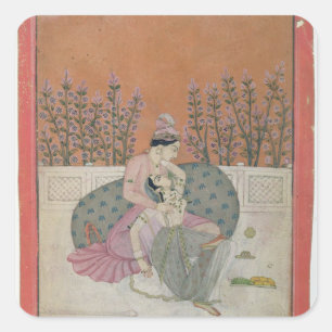 Lovers on a Terrace, Pahari Square Sticker