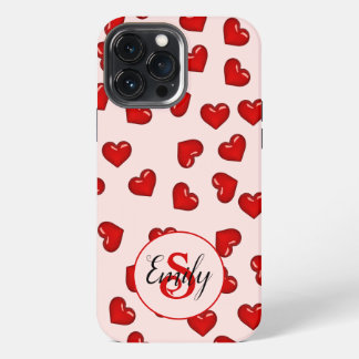 lovers Red heart on Soft pink monogrammed name iPhone 13 Pro Max Case