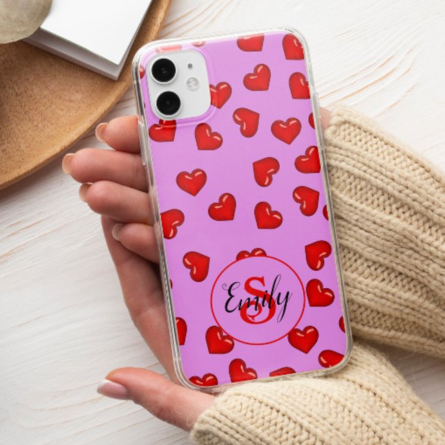 lovers Red heart on stylish purple monogrammed Case-Mate iPhone Case (Creator Uploaded)