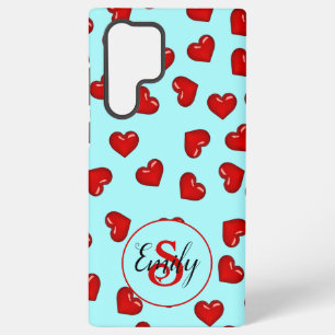 lovers Red heart pattern on Blue Custom Monogram Samsung Galaxy Case