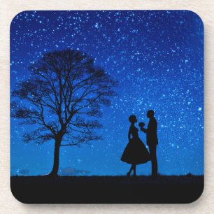 Lovers under a full moon coaster