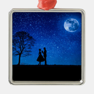 Lovers under a full moon    metal tree decoration