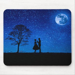 Lovers under a full moon mouse pad