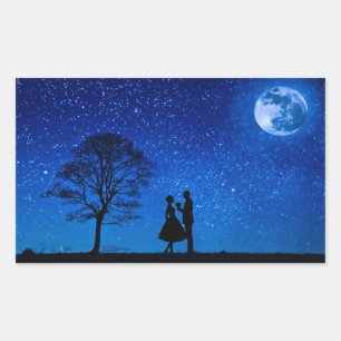 Lovers under a full moon       rectangular sticker