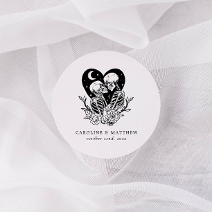 Lovers Until Death Skeletons & Roses Wedding Classic Round Sticker
