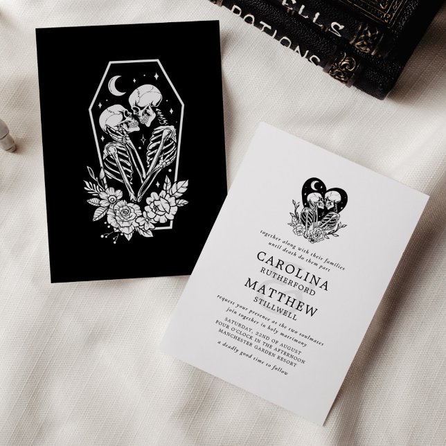 Lovers Until Death Skeletons & Roses Wedding Invitation (Creator Uploaded)