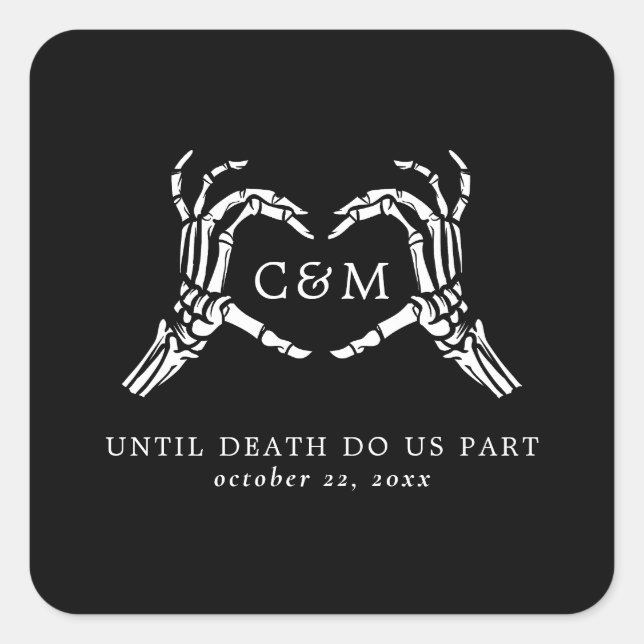 Lovers Until Death Skeletons & Roses Wedding Square Sticker (Front)