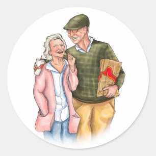 Lovers'  Wedding Anniversary, old cute couple  Classic Round Sticker