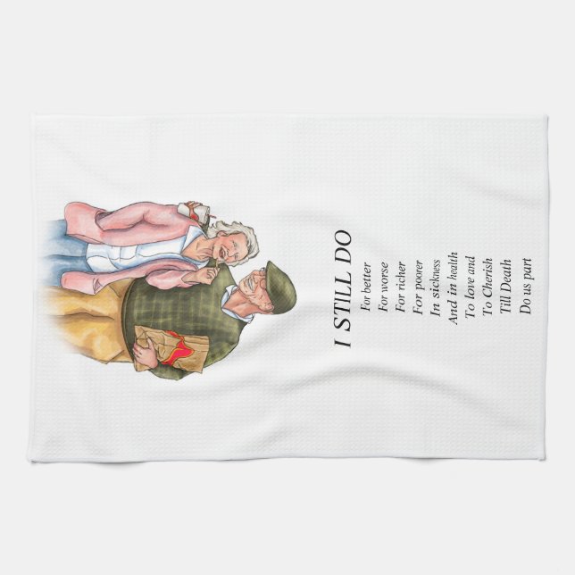 Lovers'  Wedding Anniversary, old cute couple  Tea Towel (Horizontal)