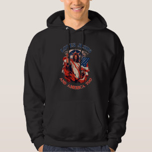 Loves Jesus and America Too 4th July Patriotic Chr Hoodie