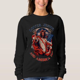 Loves Jesus and America Too 4th July Patriotic Chr Sweatshirt