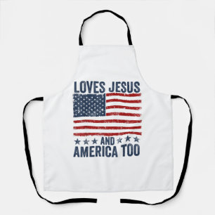 Loves Jesus and America Too God Christian 4th of J Apron